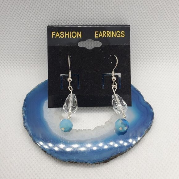 NWT Fashion Earrings Clear & Blue Dangling Earring - Picture 1 of 2